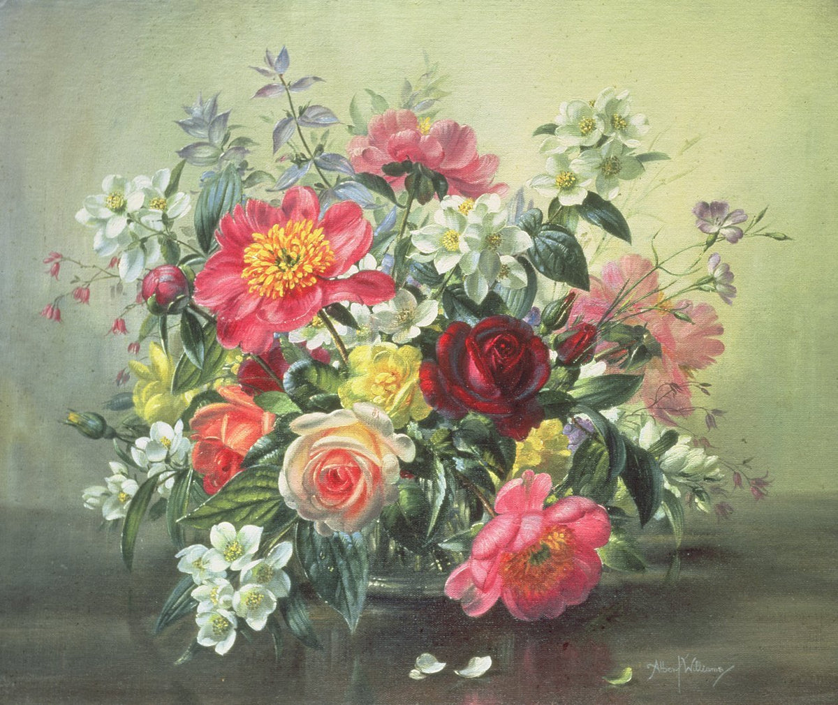 Floral Oil Painting - Colorful Roses and Wildflower Bouquet