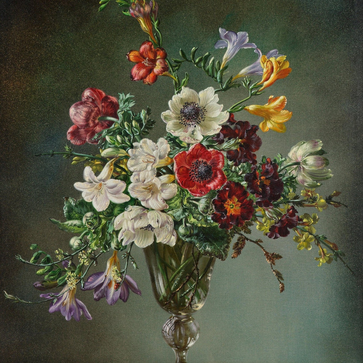 Floral Oil Painting - Colorful Wildflowers in Glass Vase Art - Oil Painting Haven