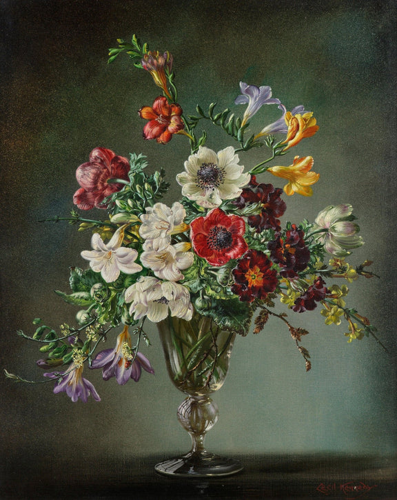 Floral Oil Painting - Colorful Wildflowers in Glass Vase Art - Oil Painting Haven