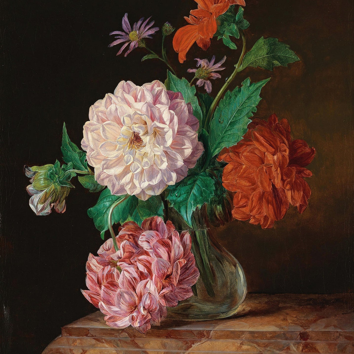 Floral Oil Painting - Dahlia Bouquet Hand - Painted Canvas Art - Oil Painting Haven