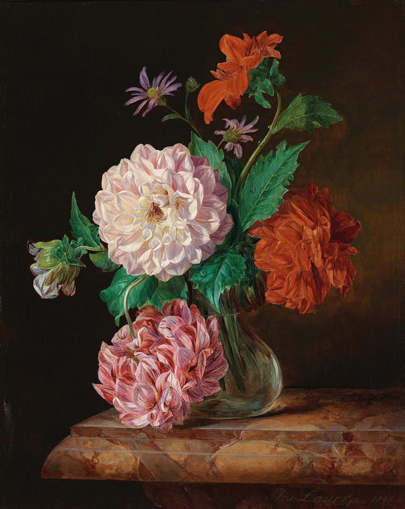 Floral Oil Painting - Dahlia Bouquet Hand - Painted Canvas Art - Oil Painting Haven