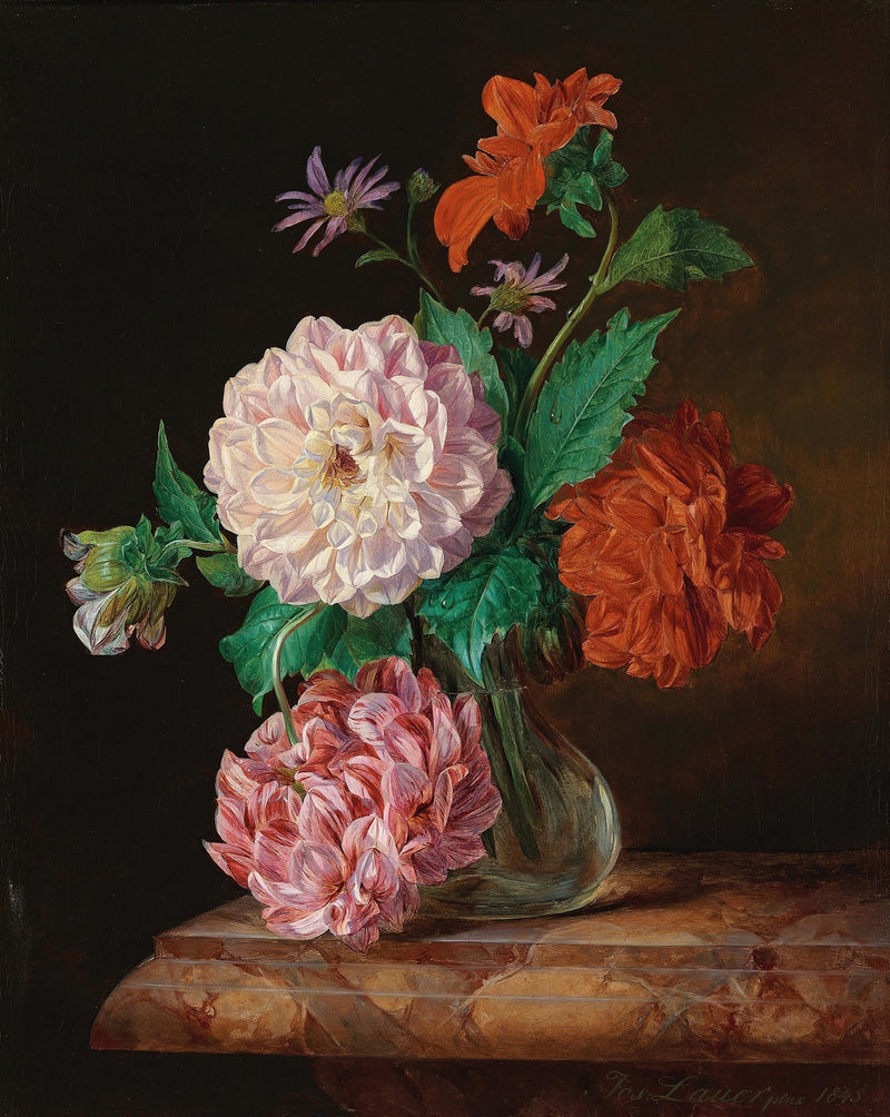 Floral Oil Painting - Dahlia Bouquet Hand - Painted Canvas Art - Oil Painting Haven