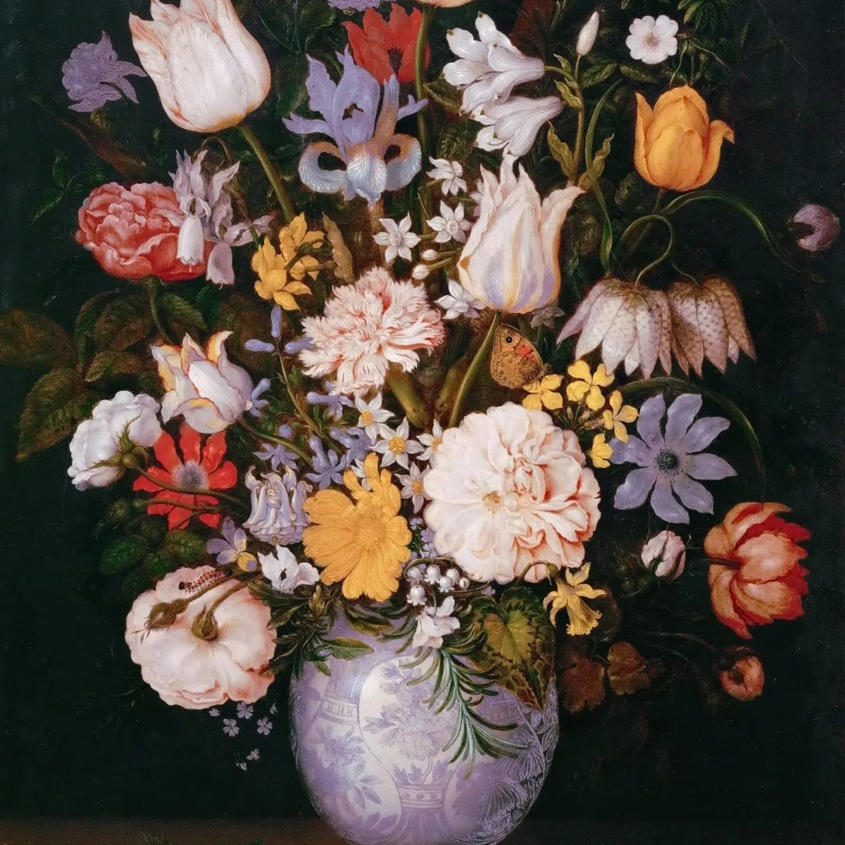 Floral Oil Painting - Diverse Bouquet with Butterflies and Insects Wall Art - Oil Painting Haven