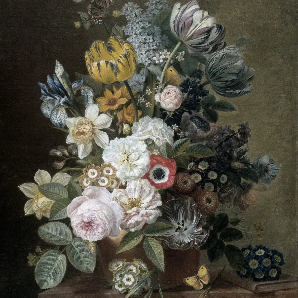 Floral Oil Painting - Diverse Bouquet with Butterflies - Oil Painting Haven