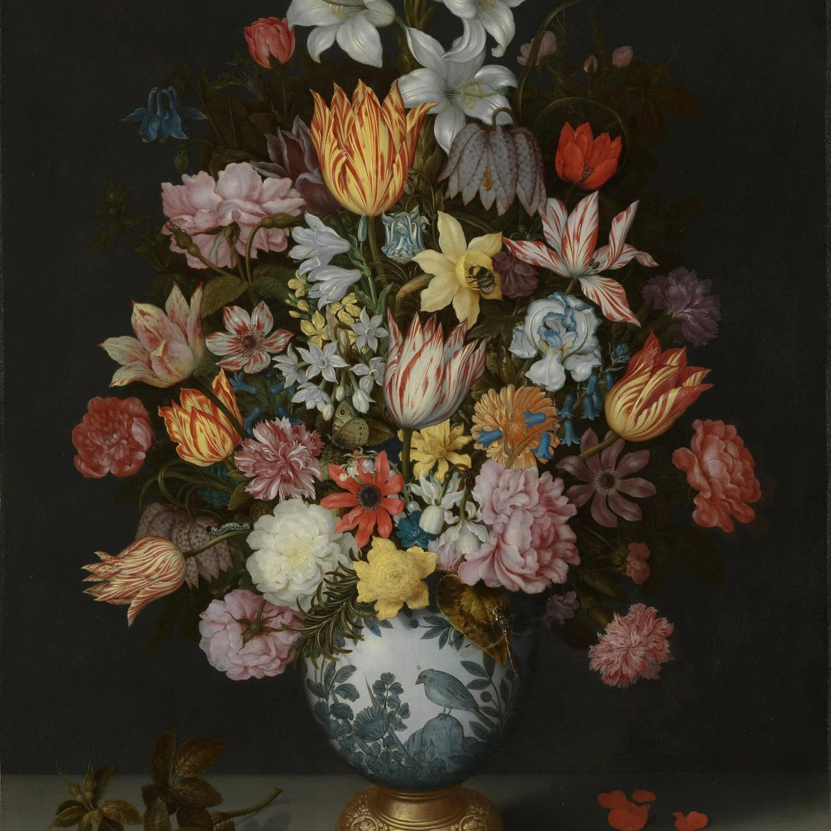 Floral Oil Painting - Diverse Flowers in Decorative Vase - Oil Painting Haven