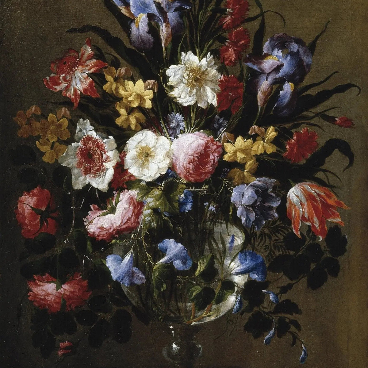 Floral Oil Painting: Elaborate Bouquet in Glass Vase - Oil Painting Haven