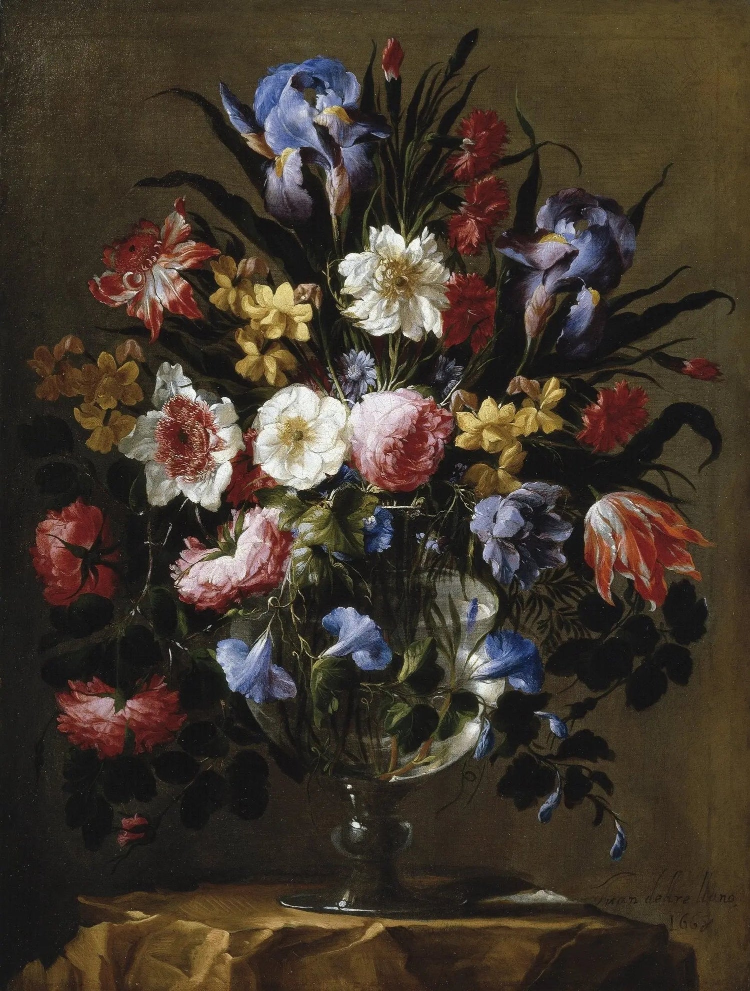 Floral Oil Painting: Elaborate Bouquet in Glass Vase - Oil Painting Haven