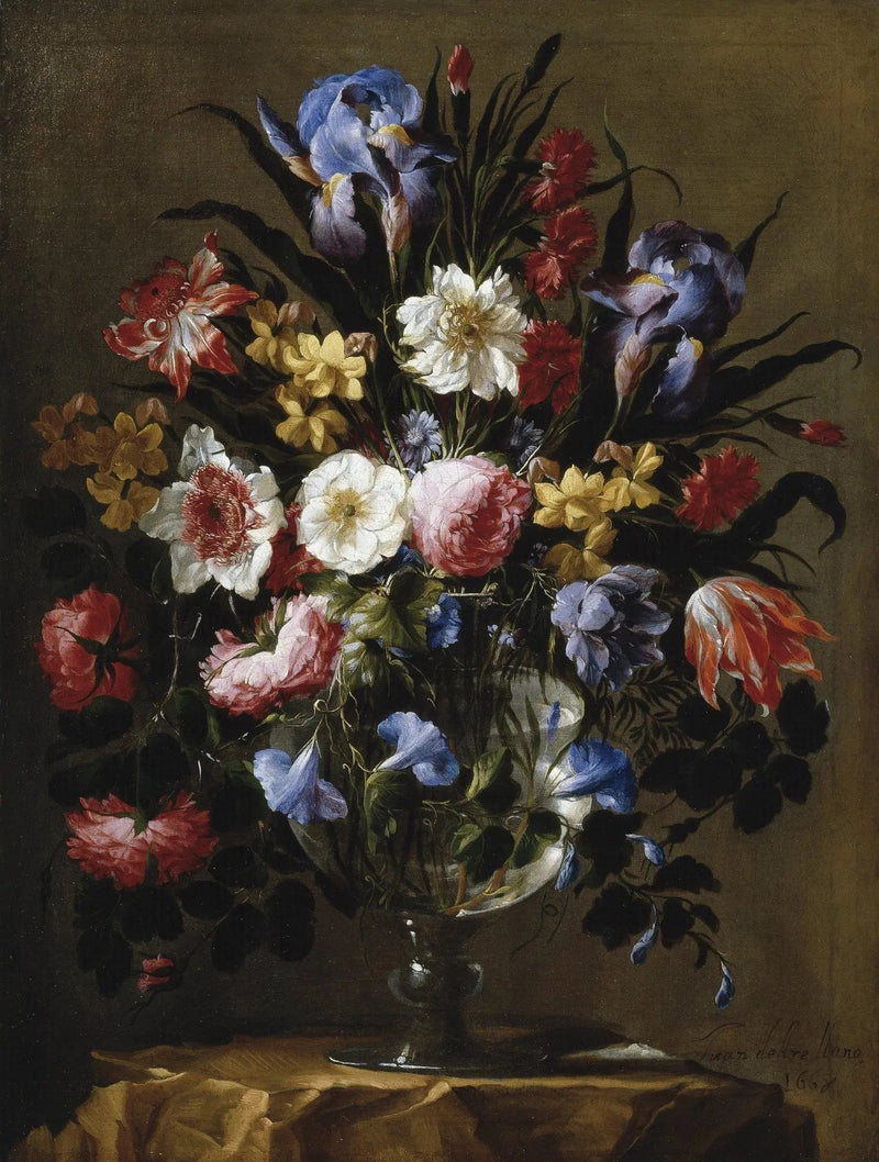 Floral Oil Painting: Elaborate Bouquet in Glass Vase - Oil Painting Haven