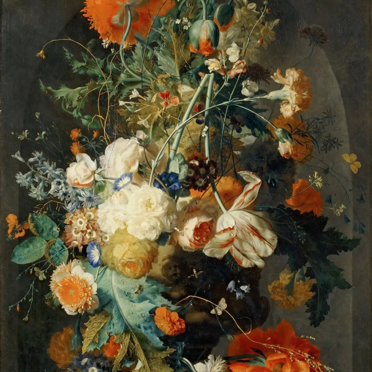 Floral Oil Painting - Elaborate Bouquet with Butterflies Wall Art - Oil Painting Haven