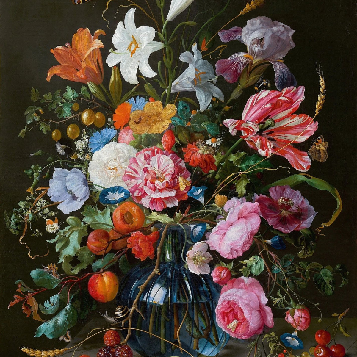 Floral Oil Painting - Elaborate Bouquet with Fruits and Butterflies - Oil Painting Haven