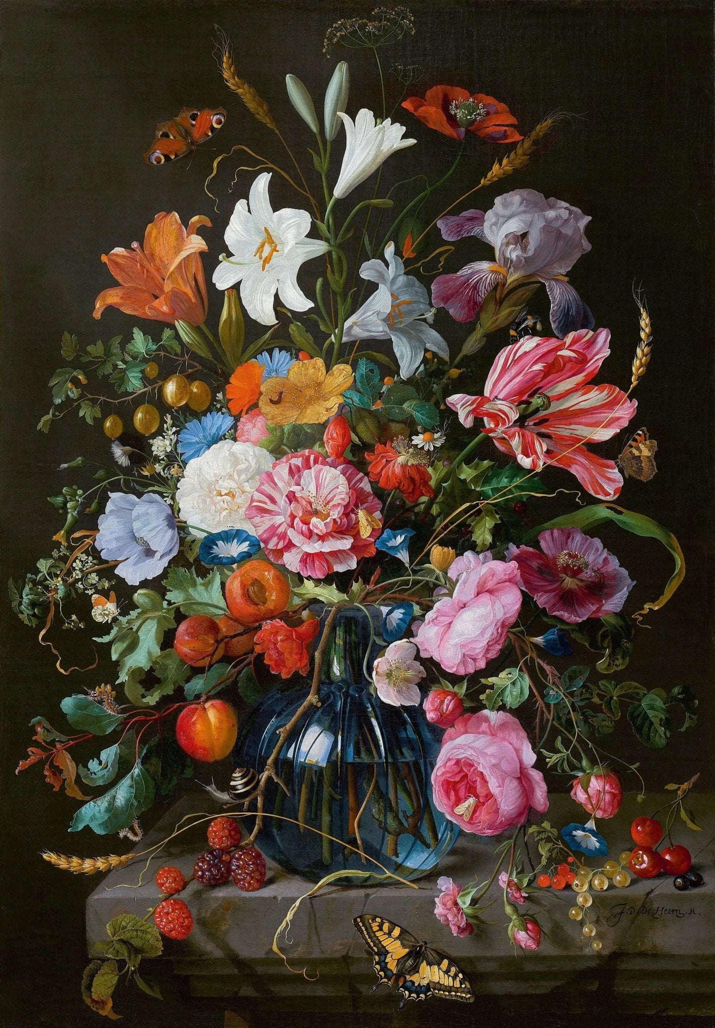 Floral Oil Painting - Elaborate Bouquet with Fruits and Butterflies - Oil Painting Haven