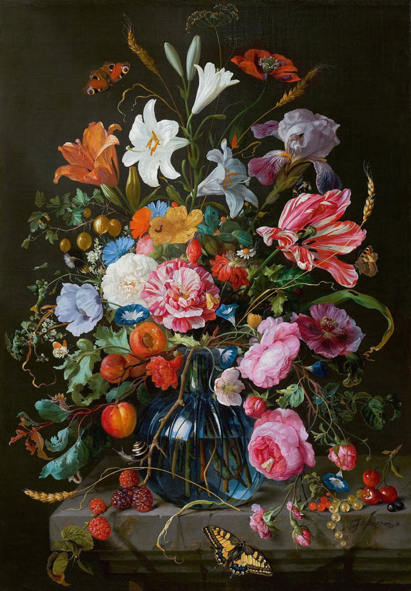Floral Oil Painting - Elaborate Bouquet with Fruits and Butterflies - Oil Painting Haven