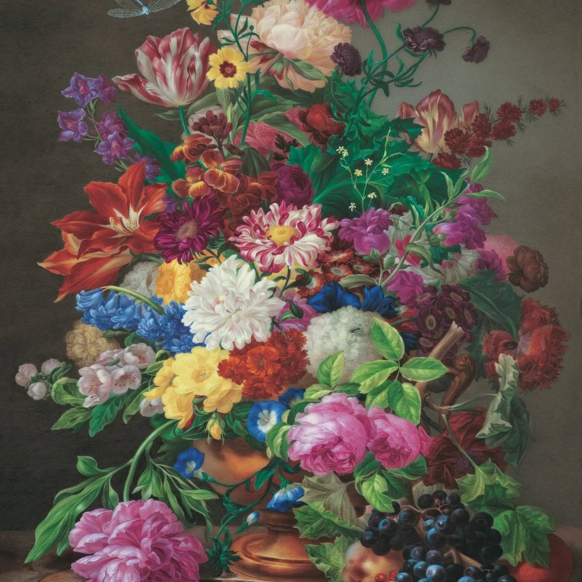 Floral Oil Painting - Elaborate Bouquet with Fruits and Insects - Oil Painting Haven