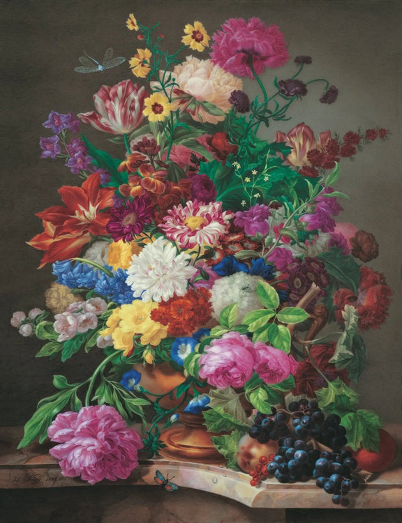 Floral Oil Painting - Elaborate Bouquet with Fruits and Insects - Oil Painting Haven