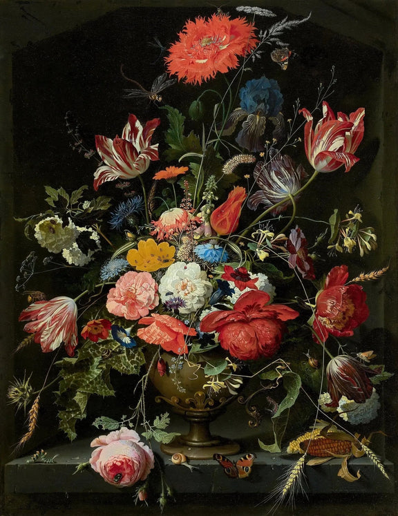Floral Oil Painting - Elaborate Bouquet with Insects and Corn - Oil Painting Haven