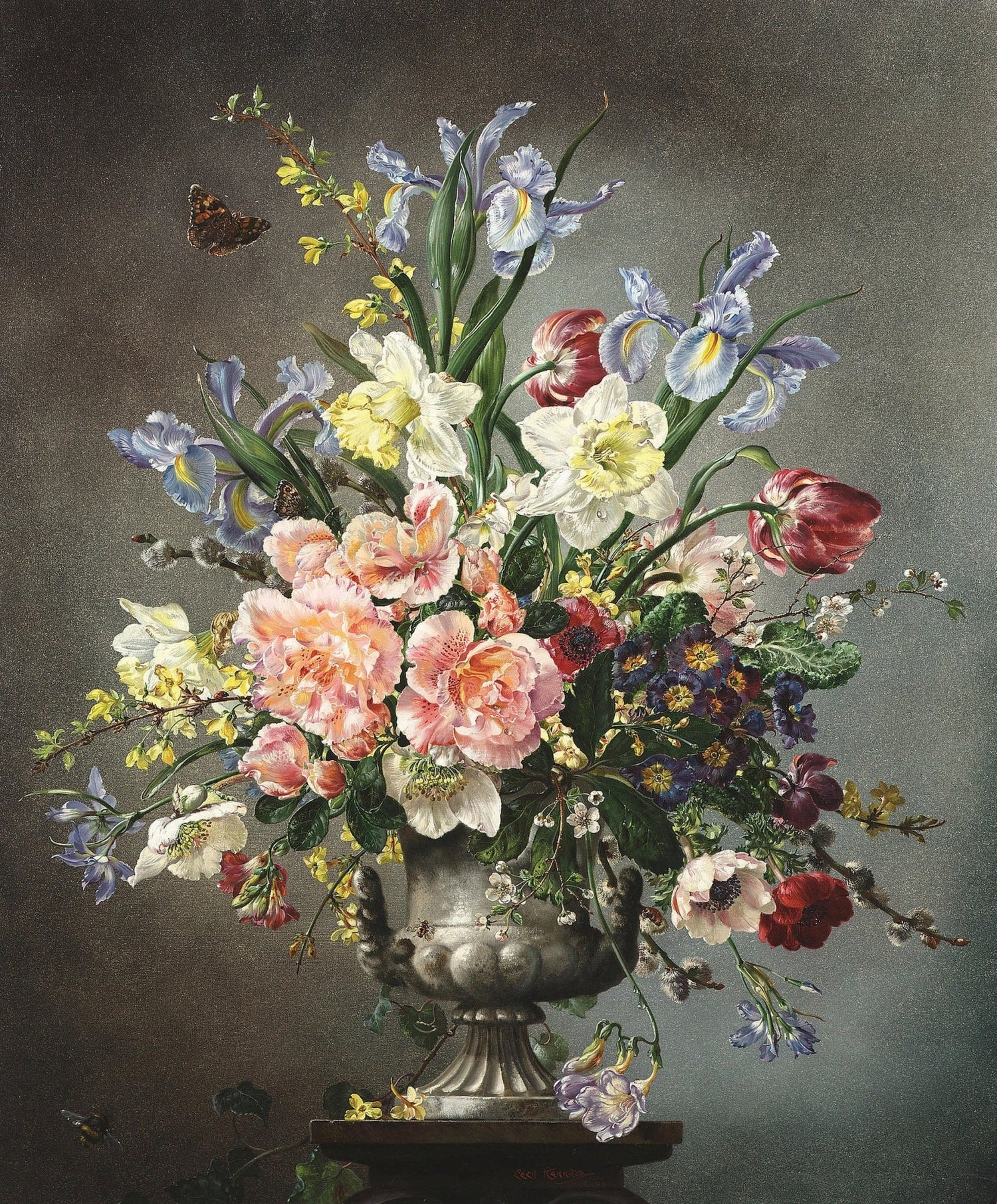 Floral Oil Painting - Elegant Bouquet in Classical Urn Vase - Oil Painting Haven