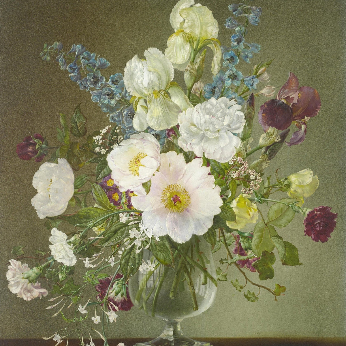 Floral Oil Painting - Elegant Bouquet in Glass Vase Still Life - Oil Painting Haven