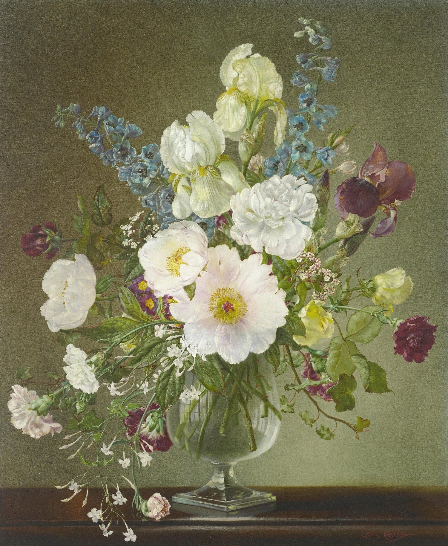 Floral Oil Painting - Elegant Bouquet in Glass Vase Still Life - Oil Painting Haven