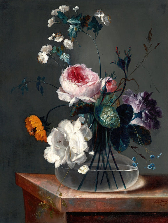 Floral Oil Painting - Elegant Flowers in Glass Vase Canvas - Oil Painting Haven