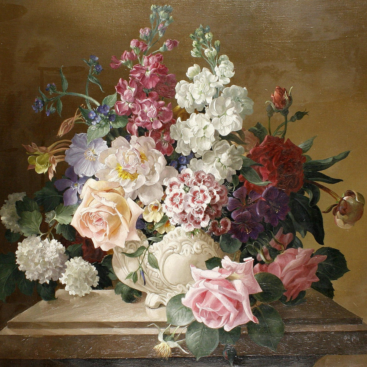 Floral Oil Painting - Elegant Rose and Peony Vase Still Life - Oil Painting Haven