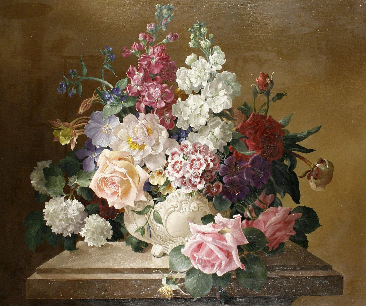 Floral Oil Painting - Elegant Rose and Peony Vase Still Life - Oil Painting Haven