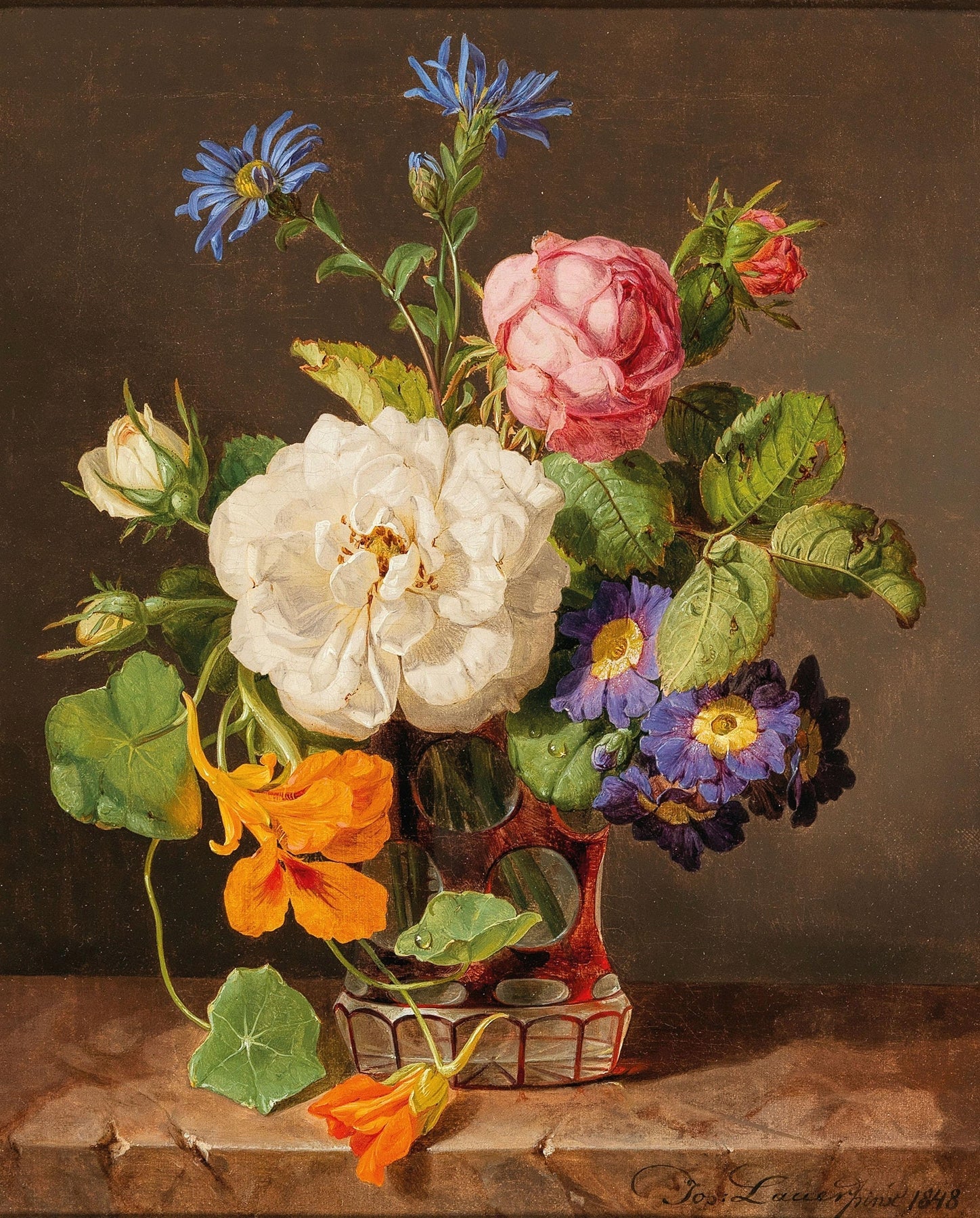 Floral Oil Painting - Elegant Rose Still Life in Decorative Vase - Oil Painting Haven