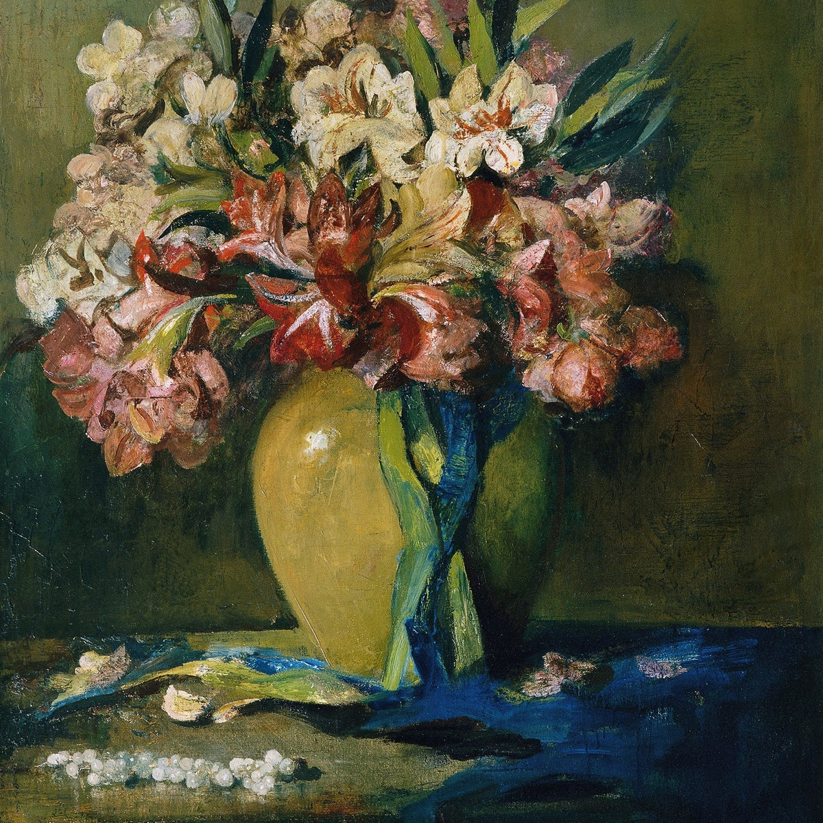 Floral Oil Painting - Expressive Lily Bouquet in Yellow Vase