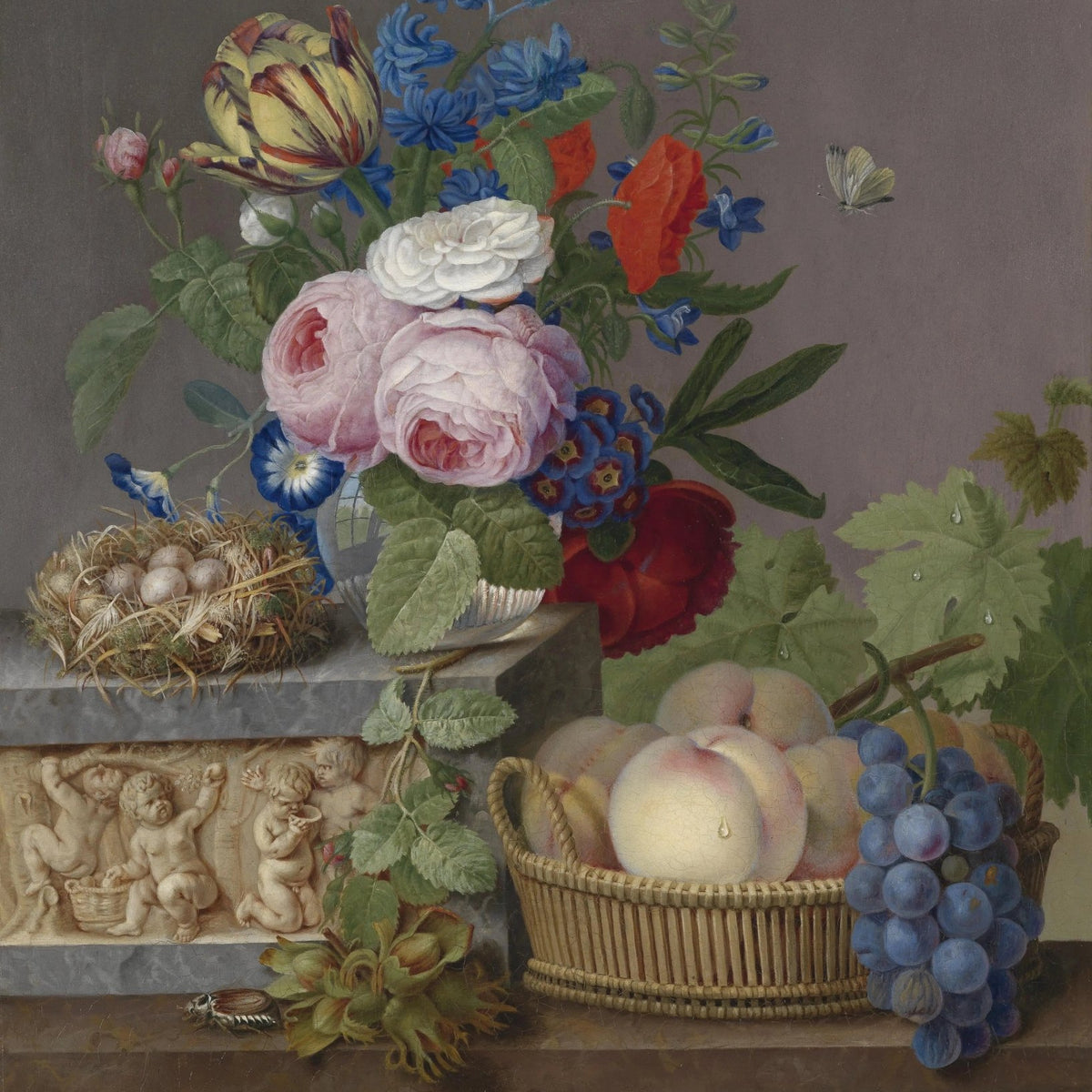 Floral Oil Painting - Flowers, Fruits, and Nest - Oil Painting Haven