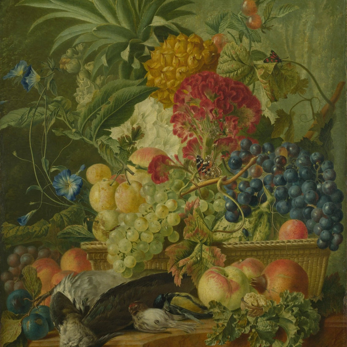 Floral Oil Painting - Flowers with Fruits and Birds - Oil Painting Haven