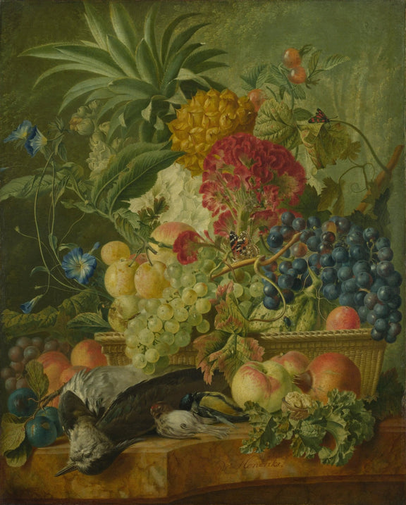 Floral Oil Painting - Flowers with Fruits and Birds - Oil Painting Haven
