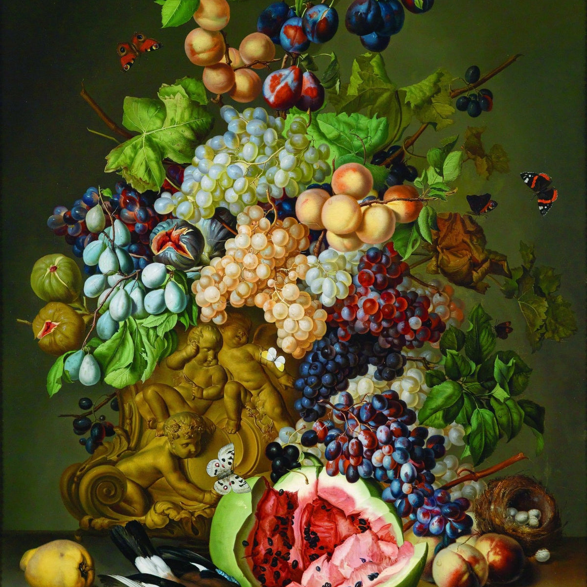 Floral Oil Painting - Fruit Still Life with Bird and Nest - Oil Painting Haven