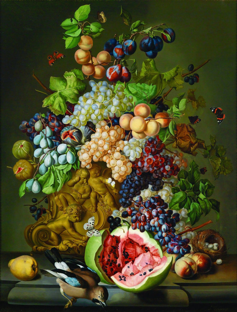 Floral Oil Painting - Fruit Still Life with Bird and Nest - Oil Painting Haven