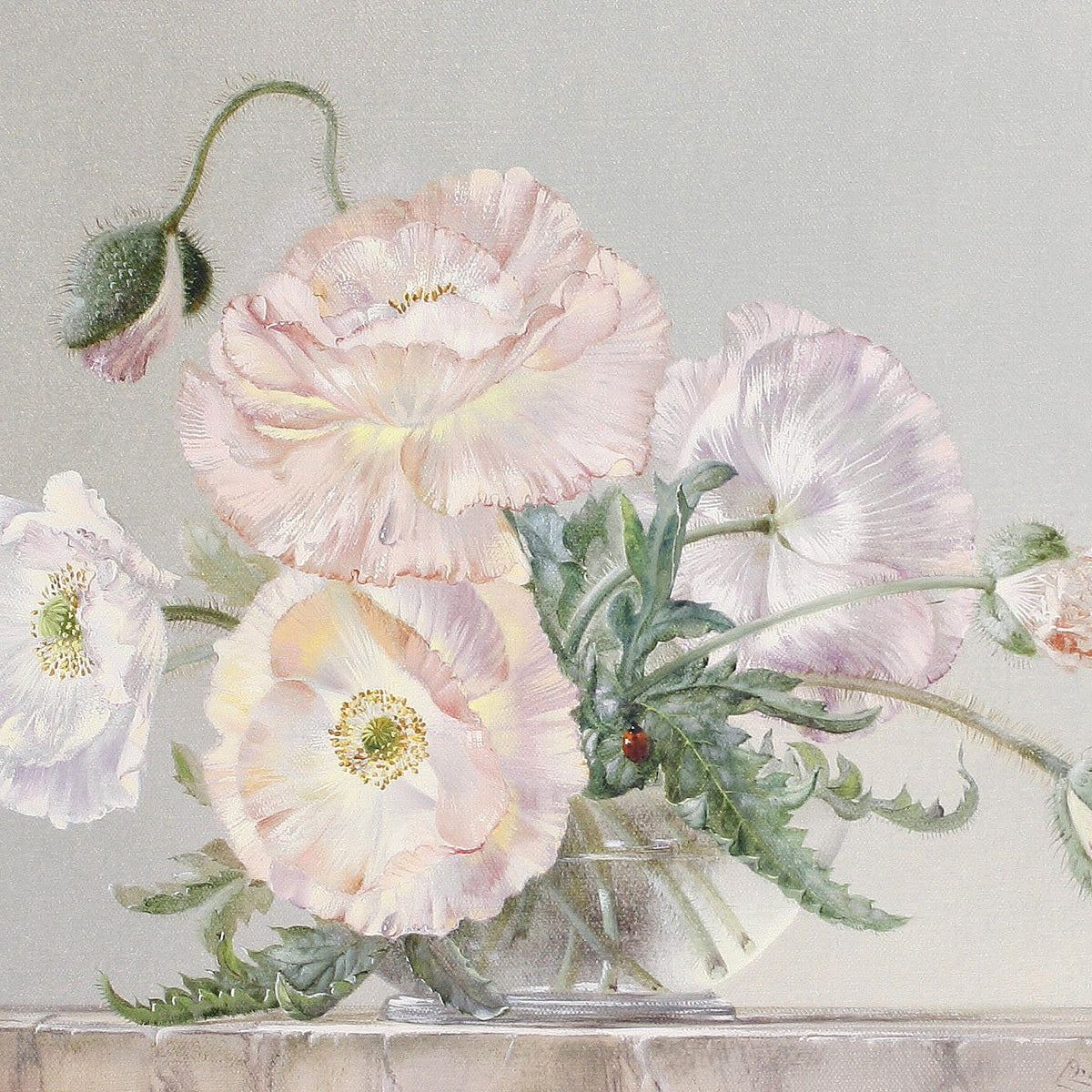Floral Oil Painting - Hand - Painted Blush Poppies Still Life Art - Oil Painting Haven