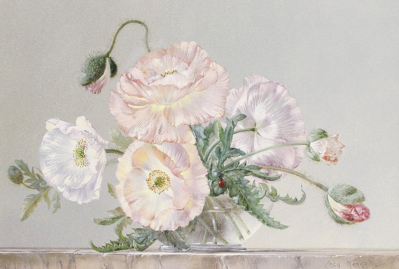 Floral Oil Painting - Hand - Painted Blush Poppies Still Life Art - Oil Painting Haven