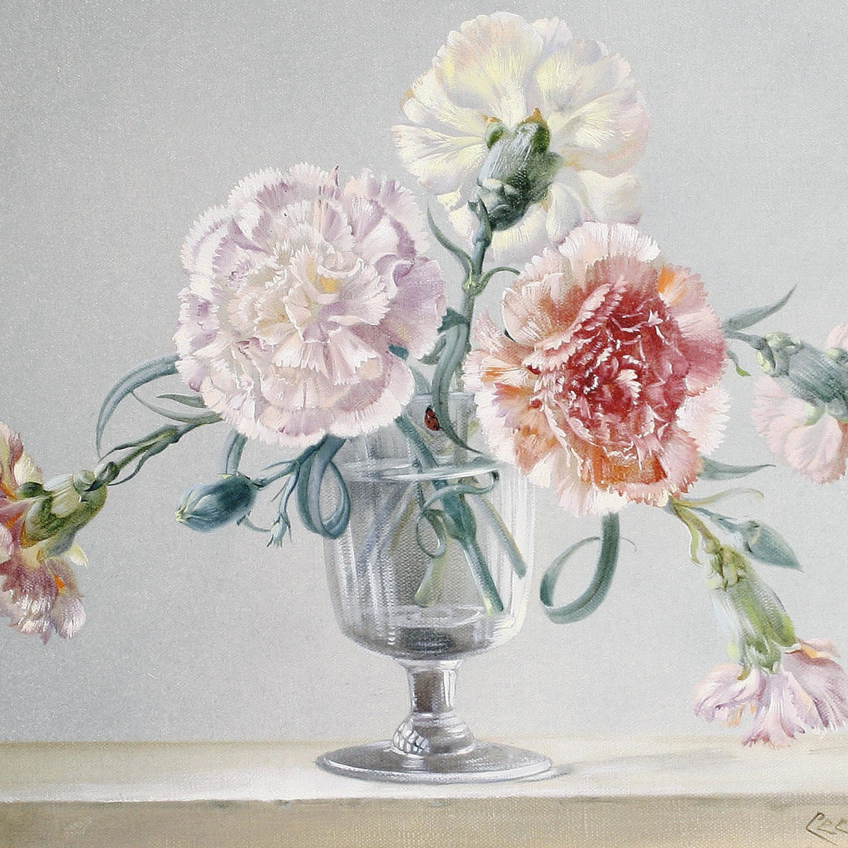 Floral Oil Painting - Hand - Painted Carnations Still Life Art - Oil Painting Haven
