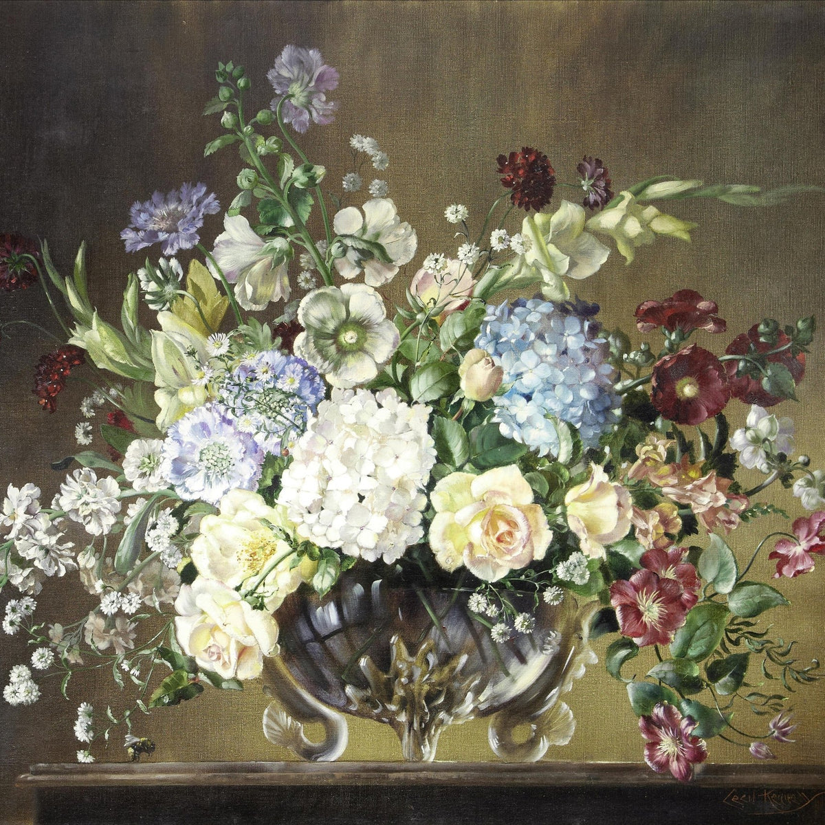 Floral Oil Painting - Hand - Painted Hydrangea and Roses Art - Oil Painting Haven