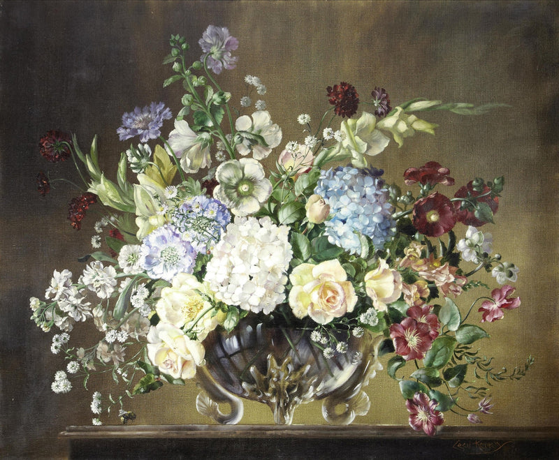 Floral Oil Painting - Hand - Painted Hydrangea and Roses Art - Oil Painting Haven