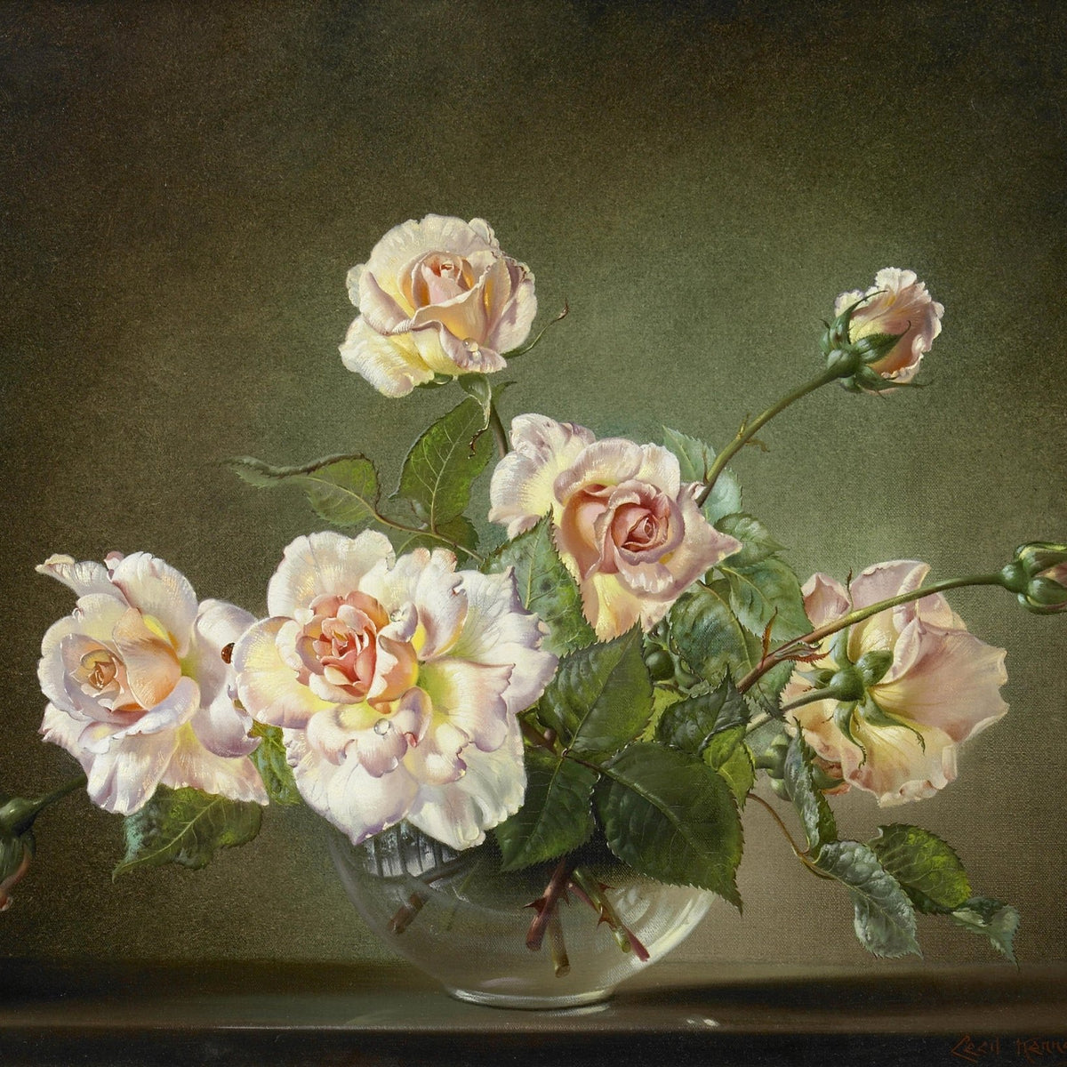 Floral Oil Painting - Hand - Painted Peach Roses Still Life Art - Oil Painting Haven
