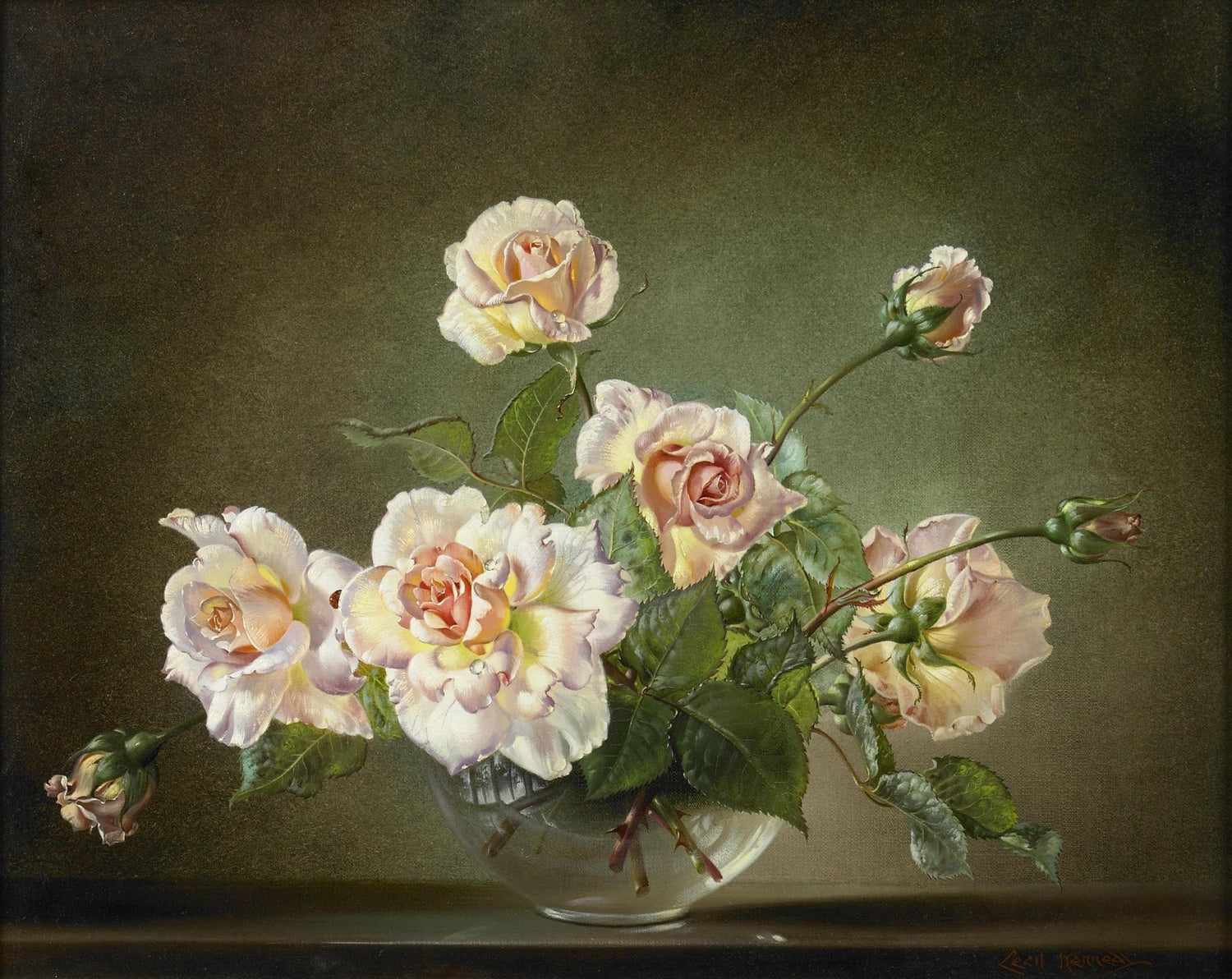 Floral Oil Painting - Hand - Painted Peach Roses Still Life Art - Oil Painting Haven