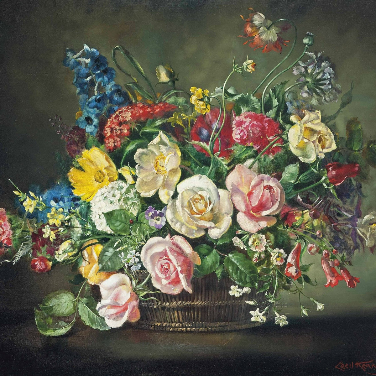 Floral Oil Painting - Hand - Painted Roses and Wildflowers Art - Oil Painting Haven