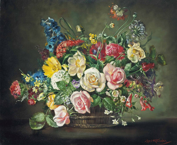 Floral Oil Painting - Hand - Painted Roses and Wildflowers Art - Oil Painting Haven