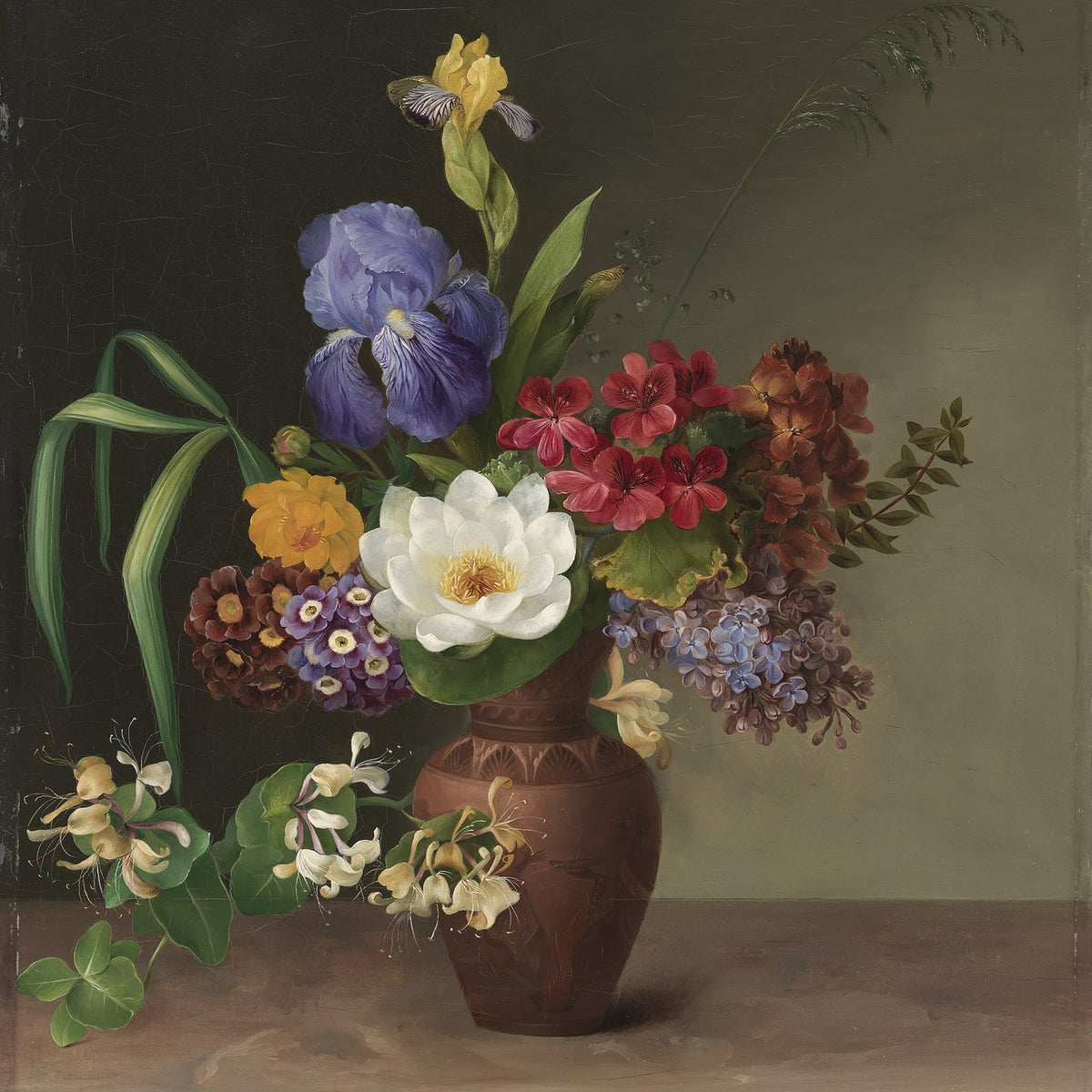 Floral Oil Painting - Iris and Wildflower Vase Still Life Art - Oil Painting Haven