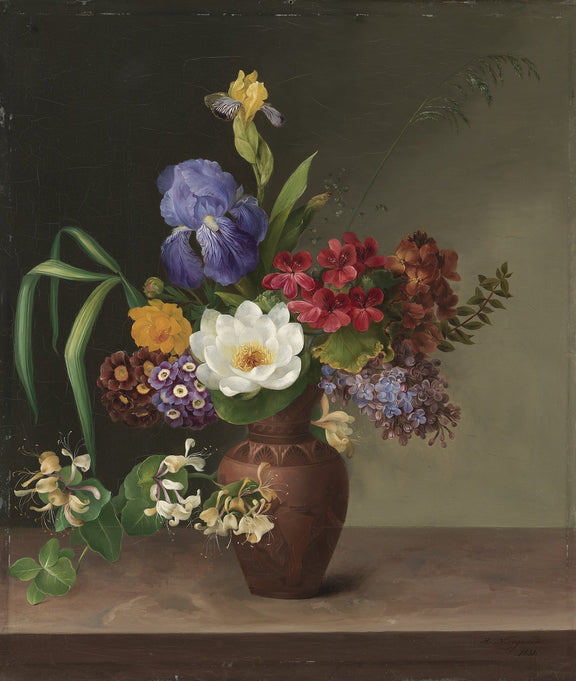Floral Oil Painting - Iris and Wildflower Vase Still Life Art - Oil Painting Haven