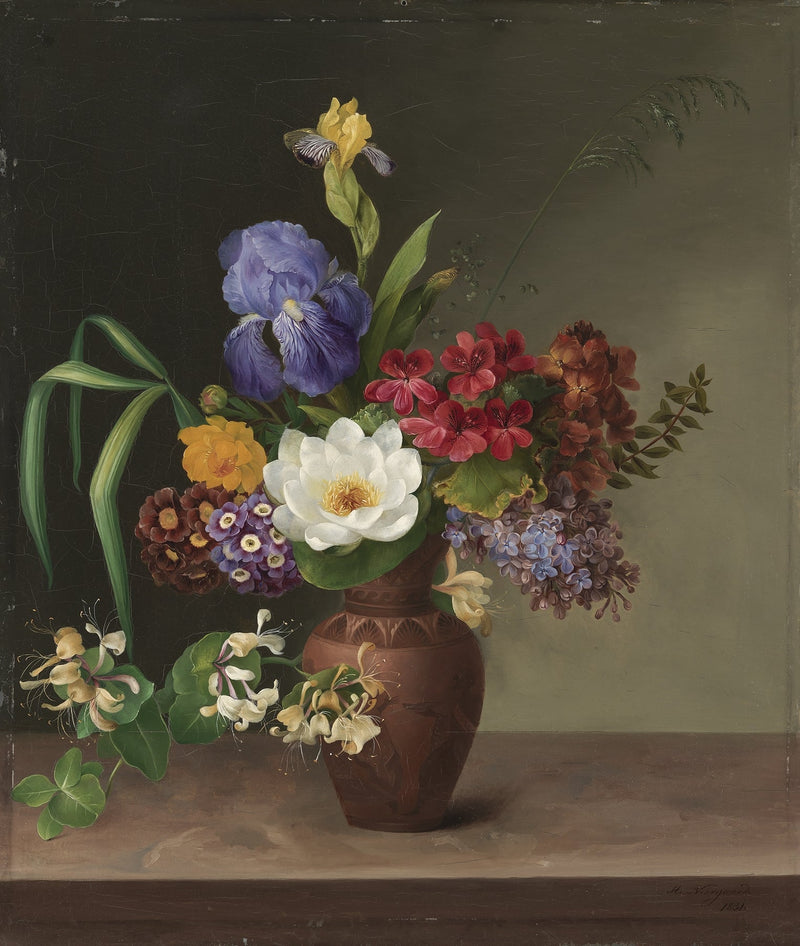 Floral Oil Painting - Iris and Wildflower Vase Still Life Art - Oil Painting Haven