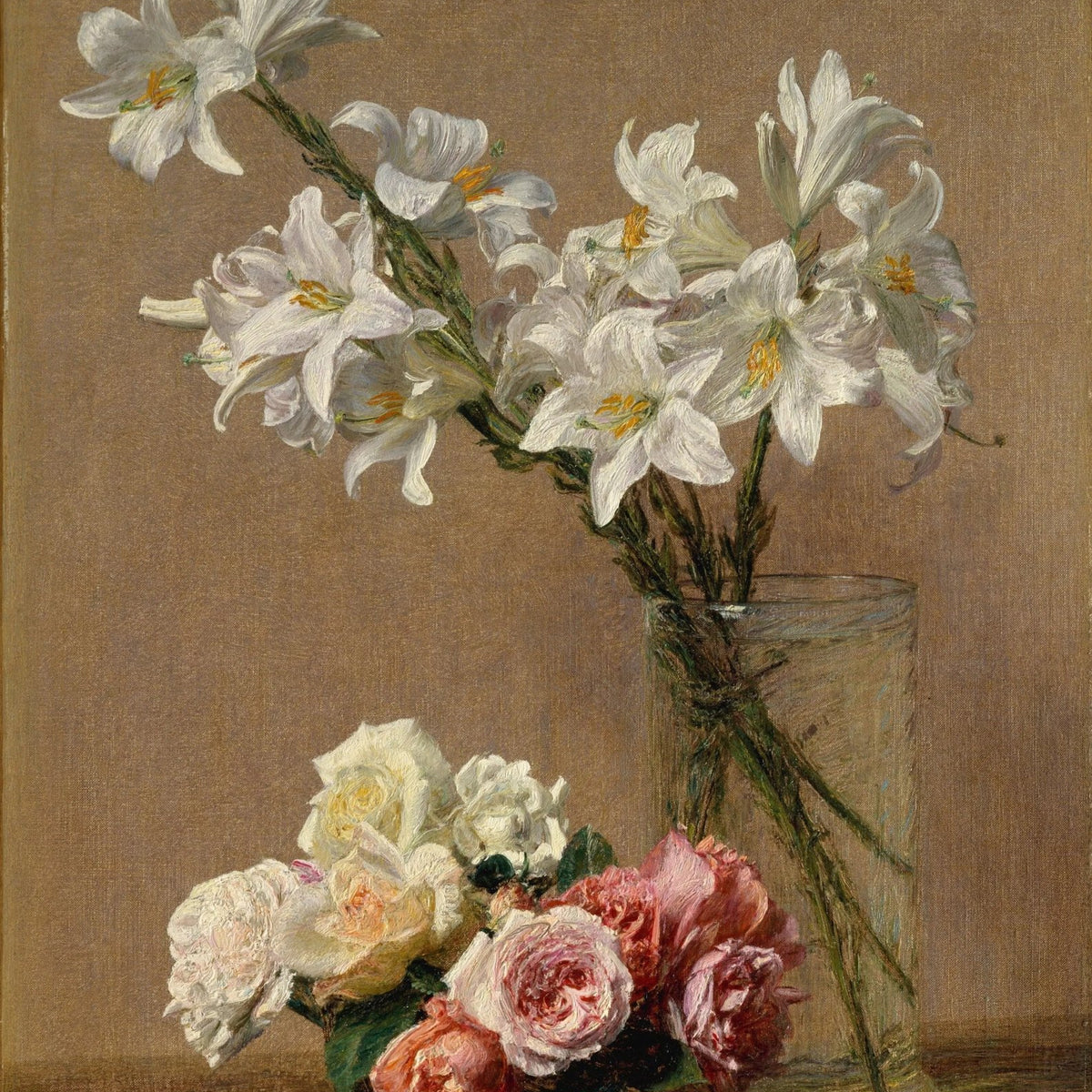 Floral Oil Painting - Lilies and Roses Arrangement - Oil Painting Haven