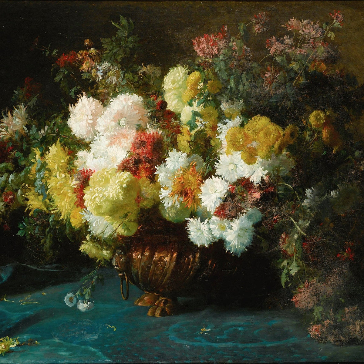 Blumen-Ölgemälde – Blumenstrauß mit Gläsern