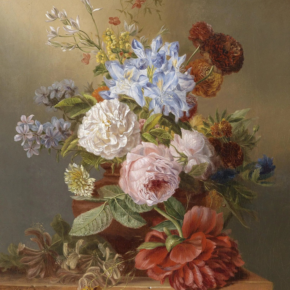 Floral Oil Painting - Mixed Blooms in Terracotta Vase - Oil Painting Haven