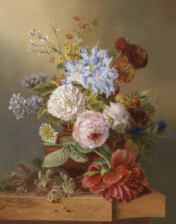 Floral Oil Painting - Mixed Blooms in Terracotta Vase - Oil Painting Haven