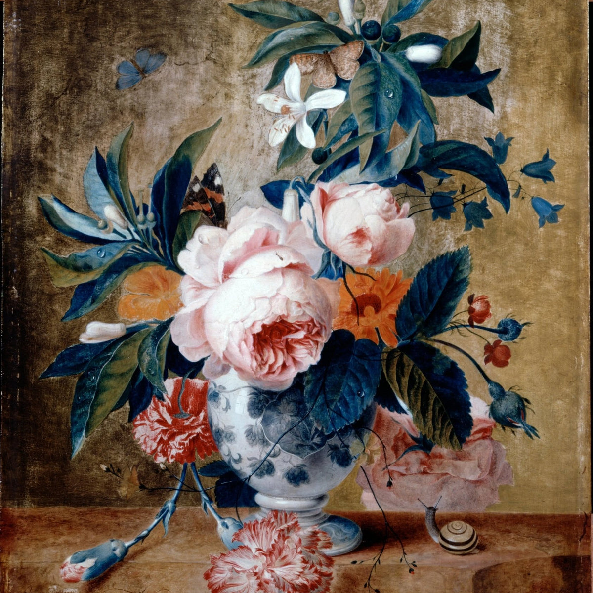 Floral Oil Painting - Mixed Blooms with Butterflies and Snail - Oil Painting Haven