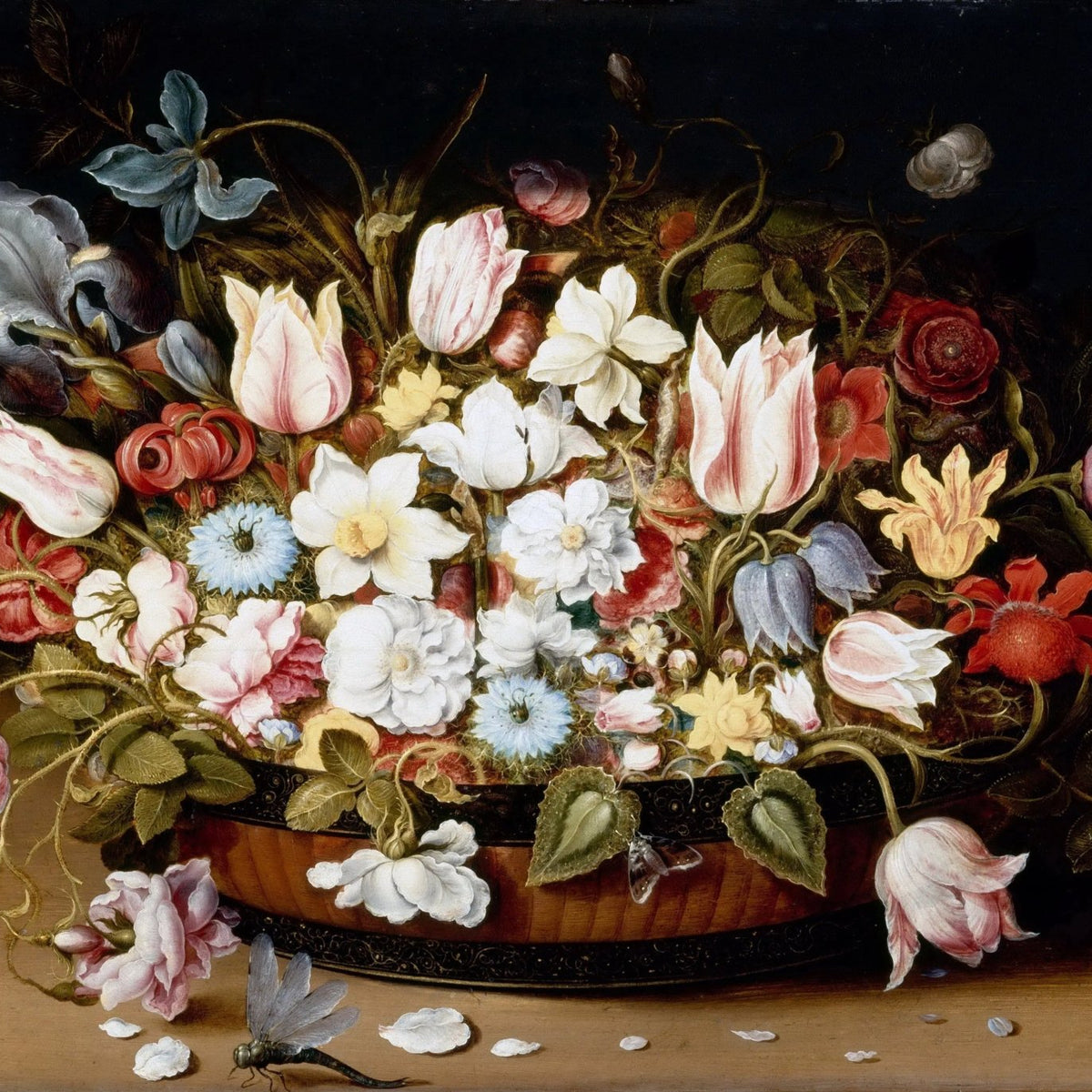 Floral Oil Painting - Mixed Blooms with Dragonfly - Oil Painting Haven